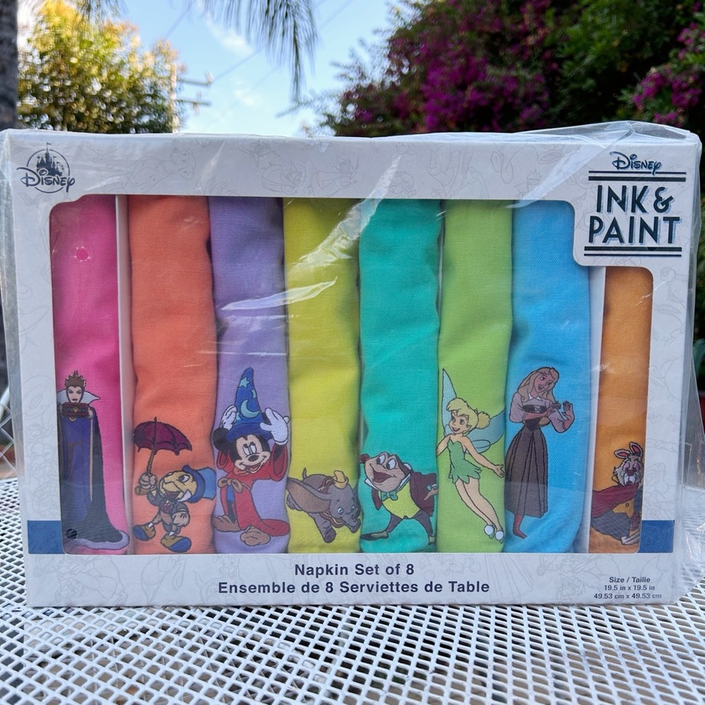 Disney Parks Ink and Paint Character Colorful Cloth Napkin Set of 8 NEW